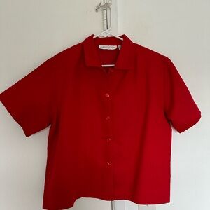 NWOT Marla Kim Red Button Up Short Sleeve Cotton ramie Collared Blouse Size XL